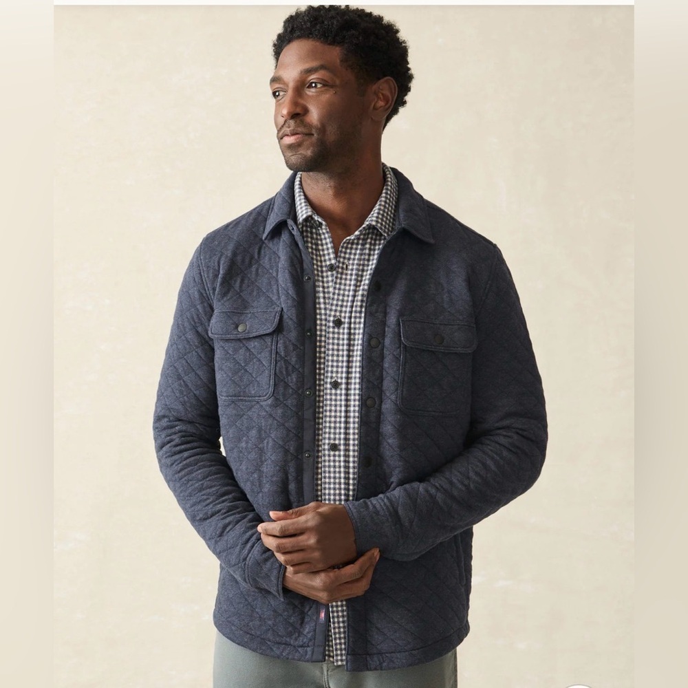Faherty Epic Quilted Fleece CPO - Navy Melange Sz M